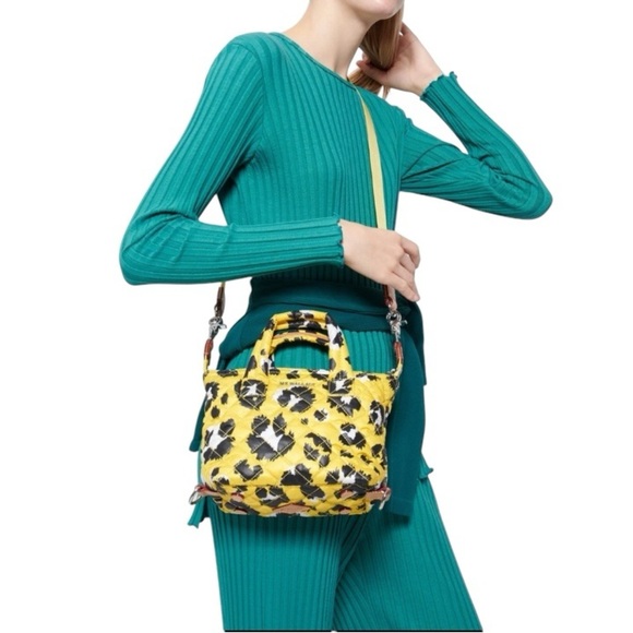 Like New MZ WALLACE Micro Sutton Quilted Yellow Leopard Small Tote Bag - Picture 11 of 16